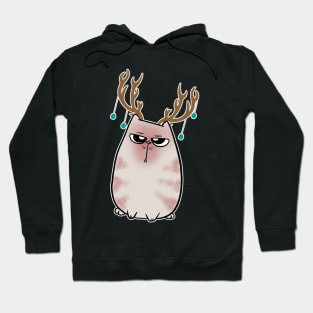 Angry Christmas Cat Reindeer Antlers Hoodie